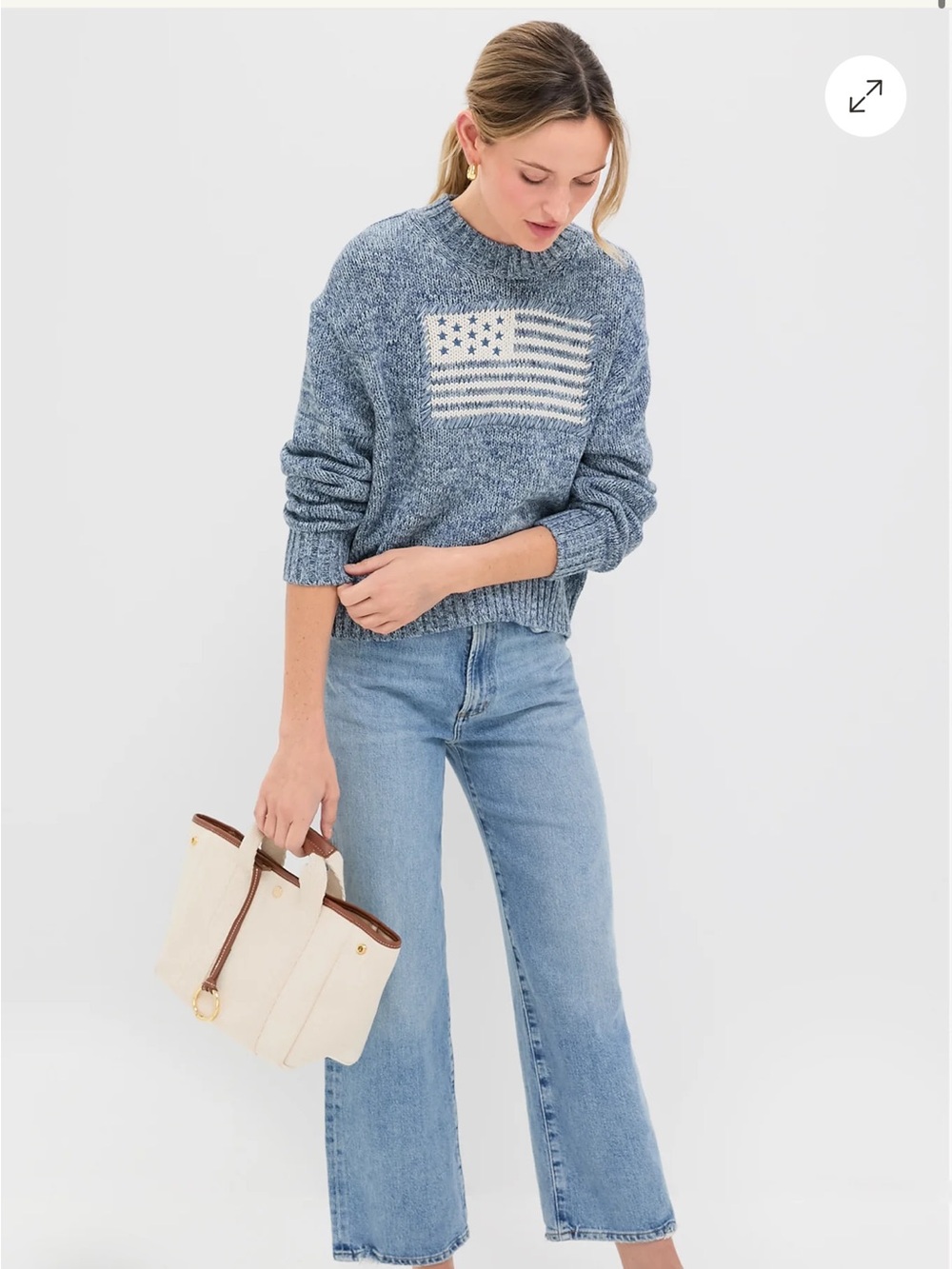 Marled (Tuckernuck) Blue Crewneck Sweater with Cream Flag Detail - Women